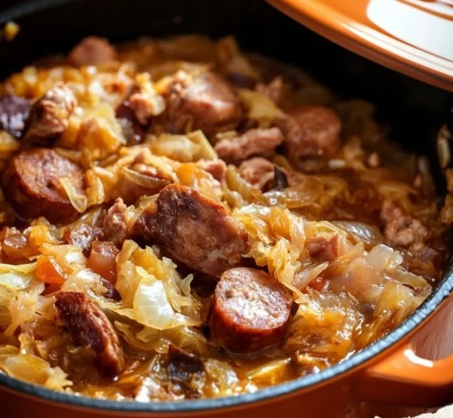 Bigos - tradycyjna polska potrawa z kapusty, mięsa i przypraw.