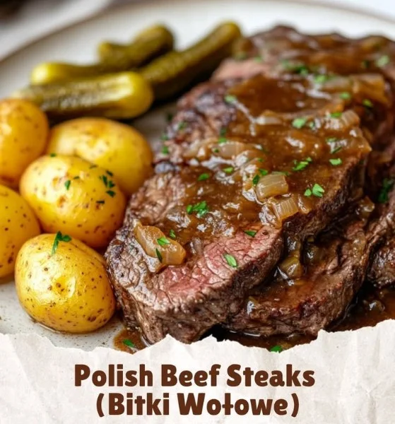 Pyszne bitki wołowe na talerzu z dodatkami
