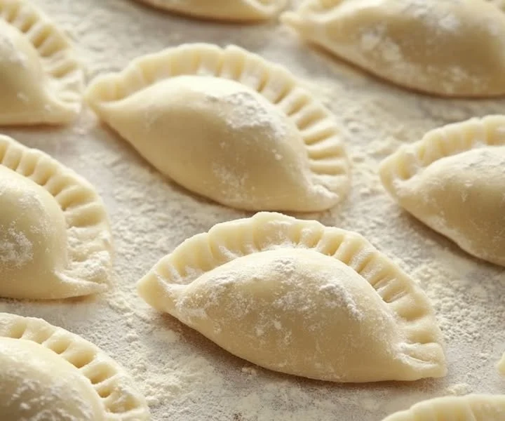 Bezglutenowe pierogi z pysznym ciastem obok świeżych składników