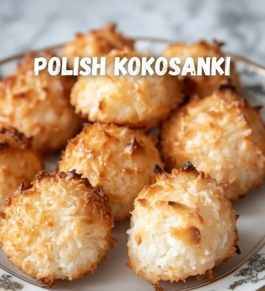 Pyszne kokosanki na talerzu, idealne na słodki deser.