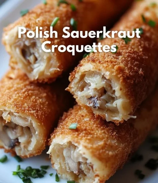 Krokiety z kapustą i grzybami na talerzu, tradycyjna polska potrawa