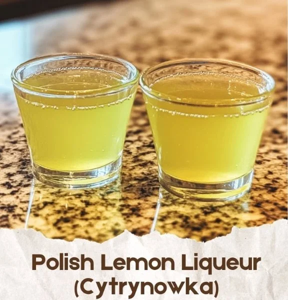 Butelka polskiego likiera cytrynowego Cytrynówka na stole.