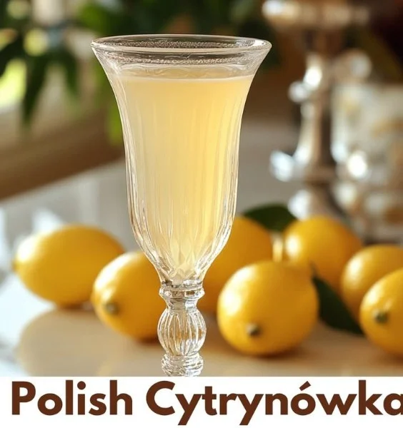 Butelka Polskiej Cytrynówki z cytrynami w tle