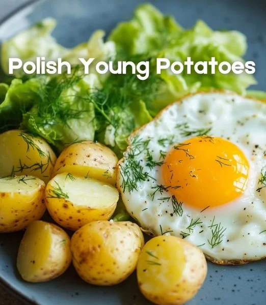 Proste polskie młode ziemniaki na talerzu z ziołami