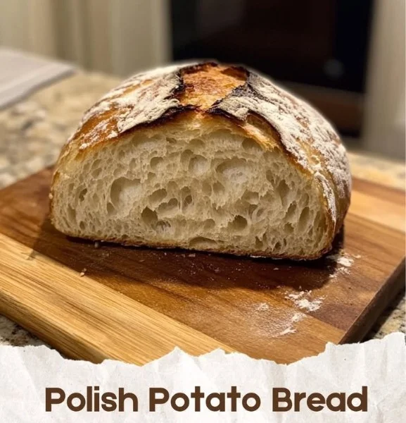 Pyszny chleb ziemniaczany, wyjęty prosto z pieca, idealny do podania z masłem.