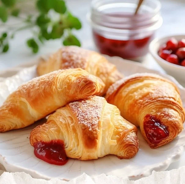 Rogaliki z dżemem na talerzu - apetyczne i świeże wypieki