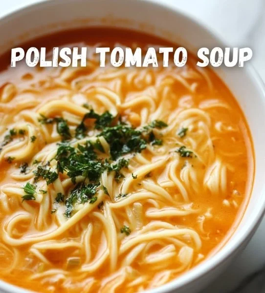 Zupa pomidorowa podana w misce, świeżo pokrojone zioła na wierzchu